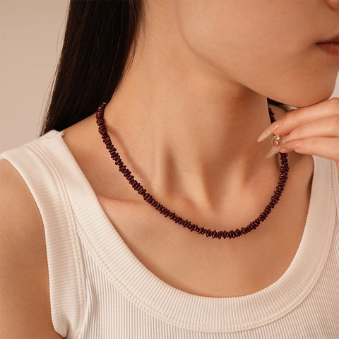 Collana Di Perline In Ossidiana Rossa Retrò Acciaio Inossidabile Catena Clavicola Pietra Irregolare Gioielli Stile Etnico