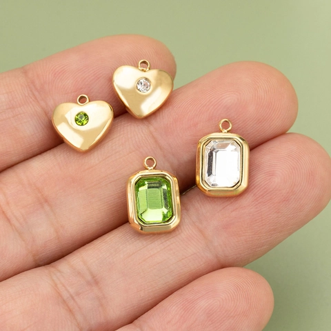 Ciondoli Charms DIY Cuore E Rettangolari Acciaio Inossidabile Cristallo Colorato Zircone Accessori Creazione Gioielli