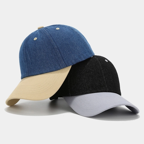 Patchwork Denim Baseballkappe Kontrastfarbe Baumwolle Schirmmütze Verstellbarer Sonnenschutz Soft Top Unisex