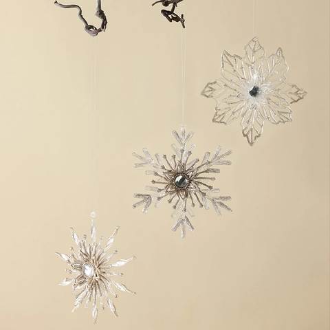 Acrylic Christmas Tree Hanging Ornaments Glitter Snowflake Reindeer Bird Wing Pendants Festive Holiday Window Decor