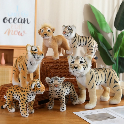 Realistic Wild Animal Plush Toy Soft Lion Tiger Leopard Cheetah Simulation Stuffed Animal For Kids Room Decor Gift