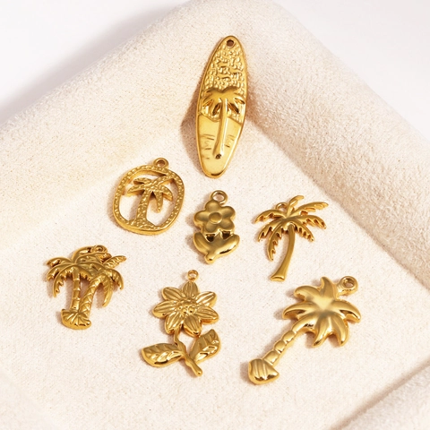 Tropical Ocean Element Pendants Stainless Steel DIY Jewelry Making Accessory Palm Tree Coconut Tree Surfboard Flower Charms Dainty