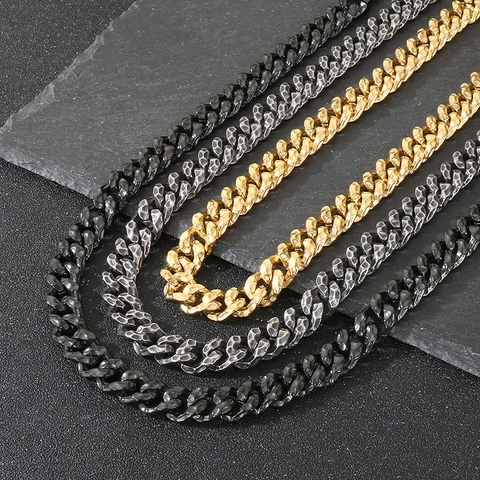 Heren Cubaanse Schakelketting 316L Roestvrij Staal Gehamerde Textuur Vintage Punk Stijl Zware Metalen Ketting
