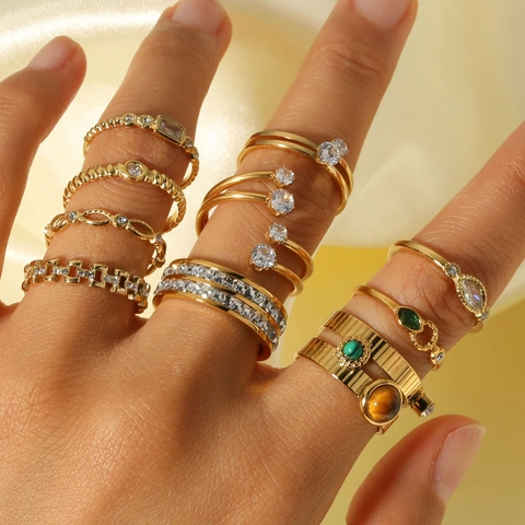 Anelli In Acciaio Inossidabile Per Donna Placcato Oro 18K Vintage Minimalista Regolabile Aperto Impilabile Gioielli Con Zircone Perla Artificial