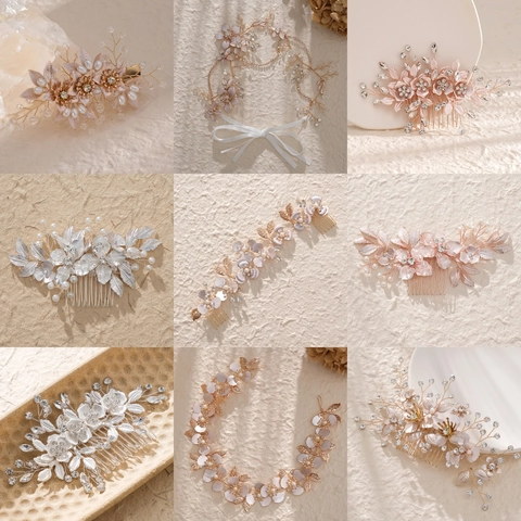 Pettine Per Capelli Da Sposa Fiore Foglia Lega Strass Perla Artificial Accessori Capelli Matrimonio Vintage Donne Elegante
