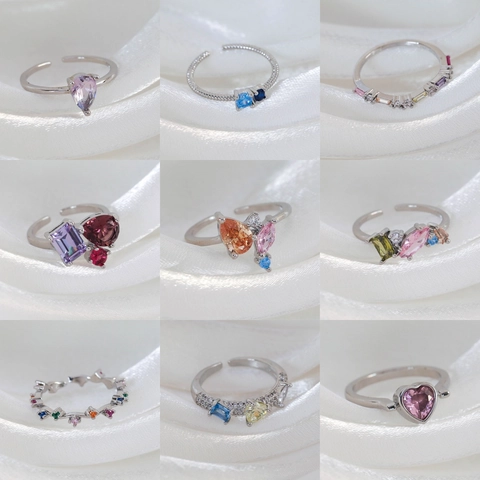 Bague Ouverte Réglable Pour Femme Cuivre Plqué Or Zircone Cubique Colorée Bijoux De Doigt Minimalistes