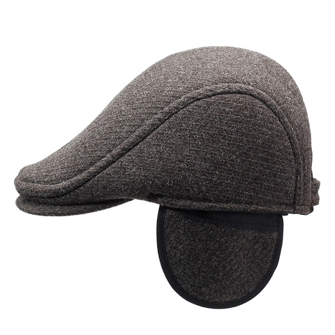 Heren Winter Platte Pet Wolvilt Fleece Voering Oorkleppen Retro Vintage Verstellbare Pet Voor Koud Weer