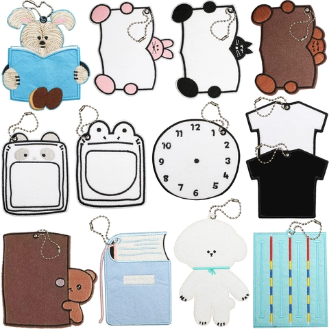 Kawaii Cartoon Tier Bestickt Filz Aufnäher Anhänger Für DIY Tasche Kleidung Dekoration Mit Metall Kugelkette