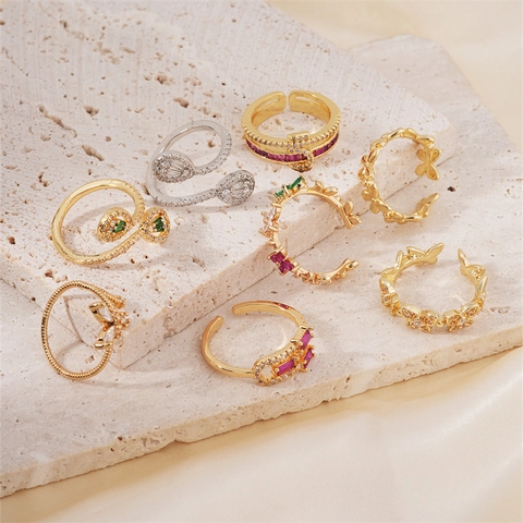 Butterfly Open Ring Copper Colorful Zircon Adjustable Elegant Fashion Jewelry Gift For Women