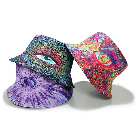 Psychedelic Eye Pattern Bucket Hat Polyester Sun Protection Beach Hip Hop Streetwear For Women Men
