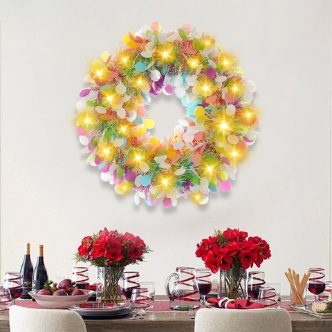 Guirnalda Huevos Pascua Oropel Pastel Con Luces LED Decoración Colgante Puerta Hogar Fiesta Pared