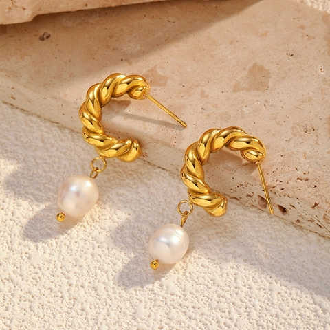Stainless Steel Earrings 18K Gold Plated Geometric Rhinestone Zircon Artificial Pearl Stud Hoop Jewelry For Women Luxury Ins Style