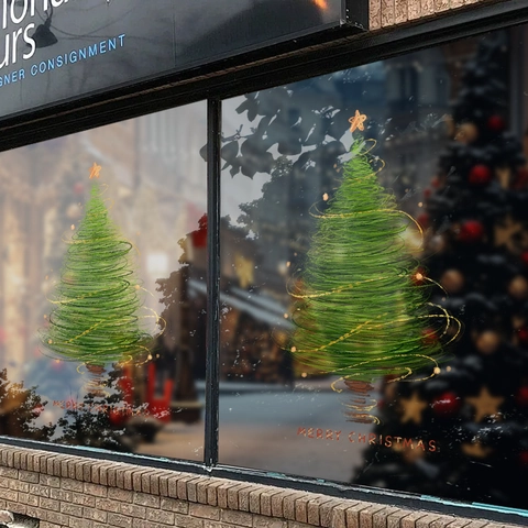 Christmas Tree Window Sticker Static Cling PVC Glass Door Decoration UV Printing Double Sided Merry Christmas Ornament