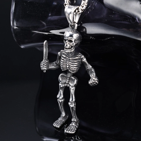 Punk Skull Reaper Warrior Pendant Necklace Stainless Steel Vintage Silver Gothic Halloween Jewelry For Men Women