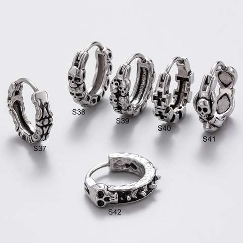 Orecchini A Cerchio Con Teschio E Croce Punk Gothic Acciaio Inossidabile Colore Argento Retrò Per Uomini Donne Gioielli