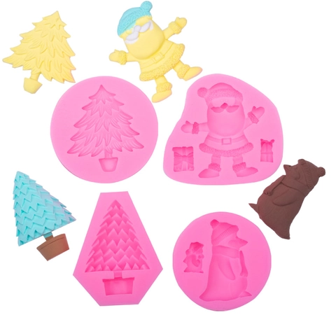 Kerst Siliconen Mallen Kerstman Pinguïn Boom Voor Taart Decoratie Fondant Chocolade Hars Klei DIY Projecten