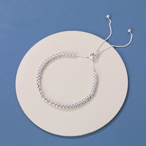 Round Bead Bracelet 925 Sterling Silver Adjustable Drawstring Minimalist Fashion Jewelry For Women High-End