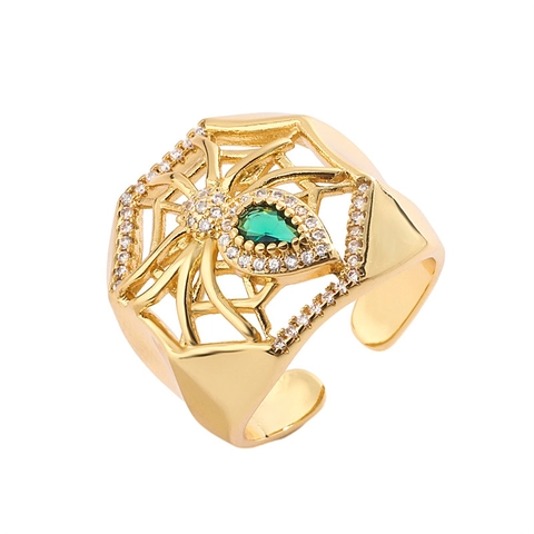 Spinne Netz Ring Kupfer Mikro Pave Zirkon Gotisch Halloween Punk Verstellbar Offen Band Mode Schmuck Damen Mädchen