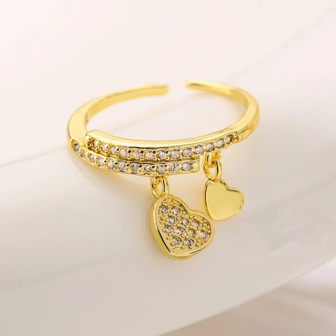 Adjustable Open Rings For Women Copper Gold Plated Micro Pave Zircon Heart Padlock Love Letter Fashion Jewelry Gift