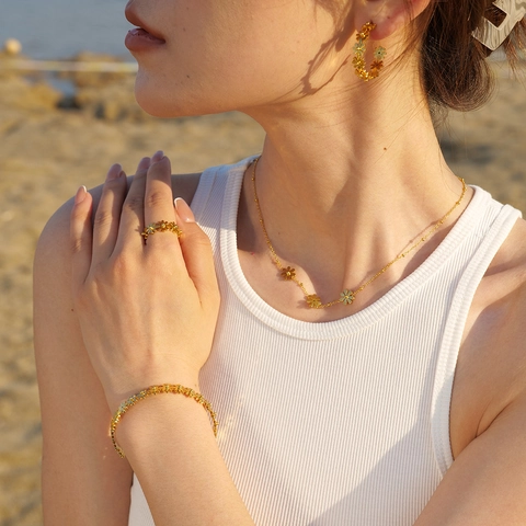 Gioielli Fiore Margherita Acciaio Inossidabile Placcato Oro Dettagli Künstliche Perle Design Floreale Impermeabile Ipoallergenico Donna