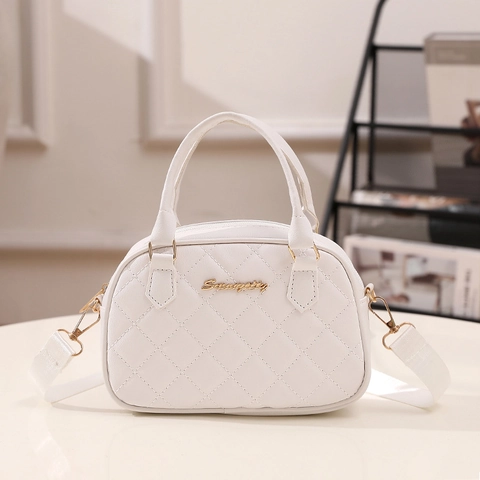 Fashion Quilted Diamond PU Leather Handbag For Women Simple Urban Crossbody Bag With Top Handle And Wide Strap
