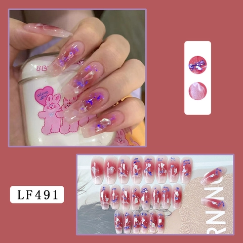 Press On Nägel Sarg Lang Farbverlauf Blush Rosa Glitzer Marmor Gelee Durchscheinend Falsche Nägel Für Frauen