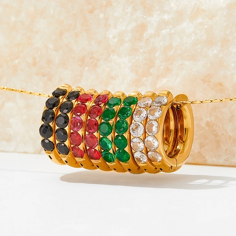 Huggie Hoop Earrings Stainless Steel Colorful Zircon Inlaid Vintage Luxury Geometric Jewelry For Women