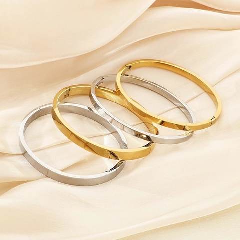 Brazalete De Acero Inoxidable Minimalista Pulido Espejo Liso Ovalado Círculo Liso Joyería Estética De Moda Para Mujer