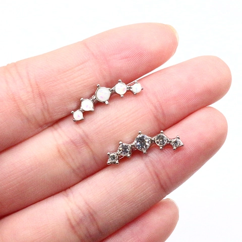 Curved Five-Stone Ear Cartilage Stud Piercing Jewelry With Stainless Steel Earring Post Synthetic Opal Rhinestone Arc Shape For Women