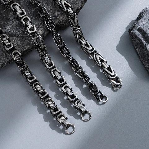 Byzantine Chain Bracelet For Men Stainless Steel Geometric Polished Retro Hip Hop Punk Jewelry Gift