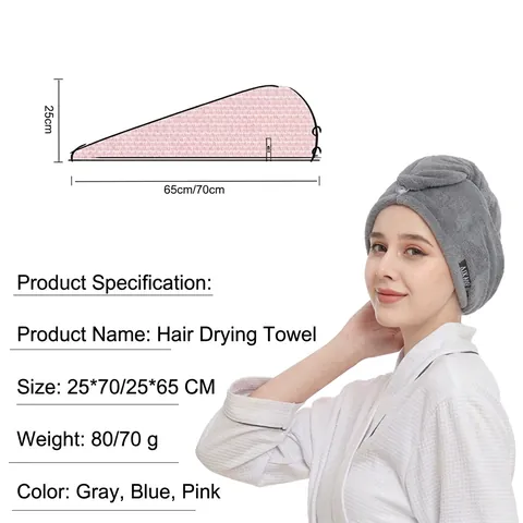 Microfiber Hair Drying Cap Coral Fleece Super Absorbent Quick Dry Hair Turban Towel With Button For Women Girls Thickened