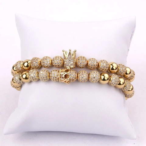 Luxury Brass Crown Beaded Bracelet Micro Paved Zirconia Adjustable Hand String For Men Women Fashion Jewelry Valentine Gift