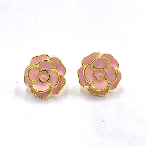 Elegant Rose Flower Stud Earrings Copper Gold Plated Enamel Dripping Oil Romantic Floral Jewelry For Women Girls