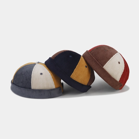 Corduroy Docker Hat Farbblock Randlose Beanie Verstellbare Retro Hip Hop Mütze Für Herren Damen