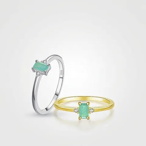 925 Sterling Silber Ring Für Frauen Rechteckiger Grüner Synthetischer Edelstein Eleganter Minimalistischer Schmuck