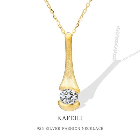 French Retro 925 Sterling Silver Necklace For Women Frosted Brushed Long Pendant With Round Zircon Minimalist Jewelry