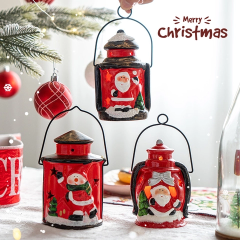 Weihnachts Laterne Dekorativ Keramik LED Nachtlicht Weihnachtsmann Motiv Tisch Ornament Feiertags Home Atmosphäre Deko