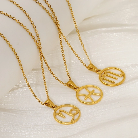 Sternzeichen Sternbild Anhänger Halskette Edelstahl Hohles Rundes Design Mode Minimalistischer Schmuck Accessoire Für Damen