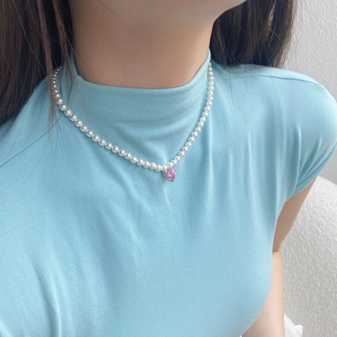 Heart Pendant Artificial Pearl Necklace S925 Sterling Silver Zircon Cubic Zirconia Elegant Fashion Charm Jewelry For Women