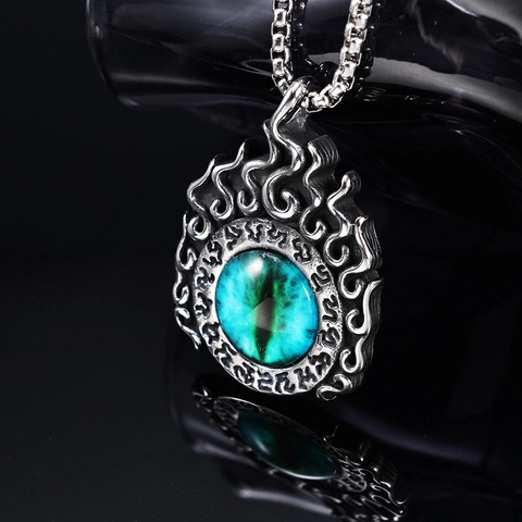 Evil Eye Pendant Necklace Stainless Steel Flame Gothic Retro Rune Dragon Eye Jewelry For Men Women