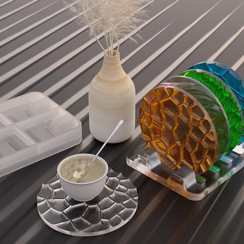 Untersetzer Silikonform Unregelmäßiges Muster Facettiertes Design Harzguss Werkzeuge Mit Aufbewahrungsregal Basis Für DIY Handwerk