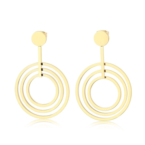 Meerlagige Concentrische Cirkel Hanger Oorbellen Roestvrij Staal Geometrische Moderne Trendy Sieraden Roségoud Verguld