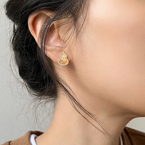 Pendientes De Tuerca De Calabaza Chapados En Oro Circón Vintage Estilo Chino Joyería De Lujo Con Silver Earring Post