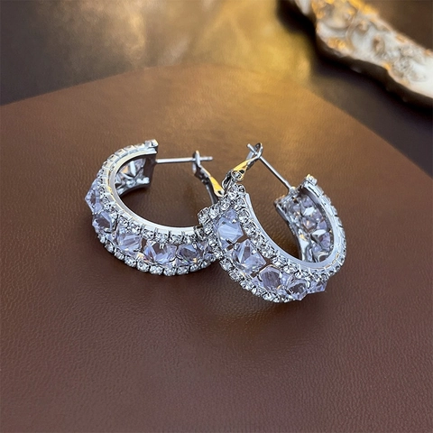 Luxus Zirkon Creolen Geometrischer Kupferschmuck Mit 925 Sterling Silber Ohrring Stecker Für Damen Funkelndes Accessoire