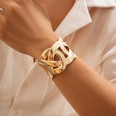 Übertriebenes Hohles Geometrisches Metall Armband Für Damen Herren Mode Luxus Breites Verwobenes Manschette Schmuck Geschenk