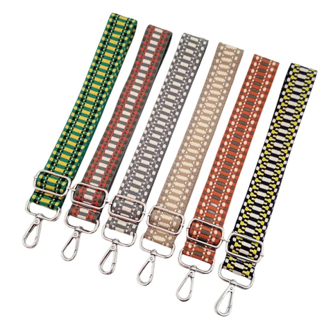 Wide Woven Bag Strap Replacement Adjustable Shoulder Crossbody Belt Geometric Jacquard Fabric Metal Hooks