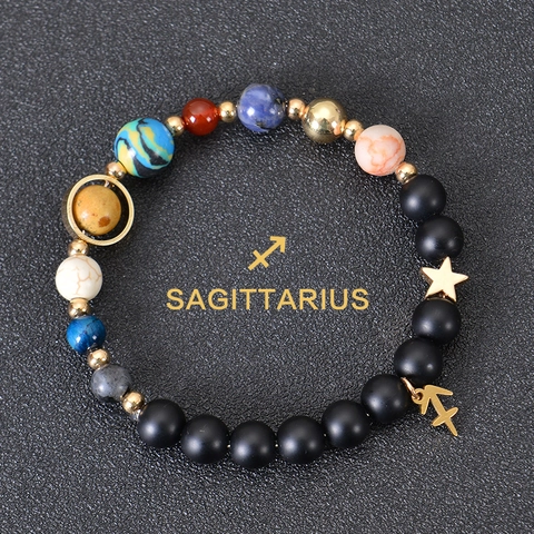 Solar System Eight Planets Bracelet Natural Stone Beaded 12 Constellations Zodiac Charms Elastic Men Women Universe Jewelry