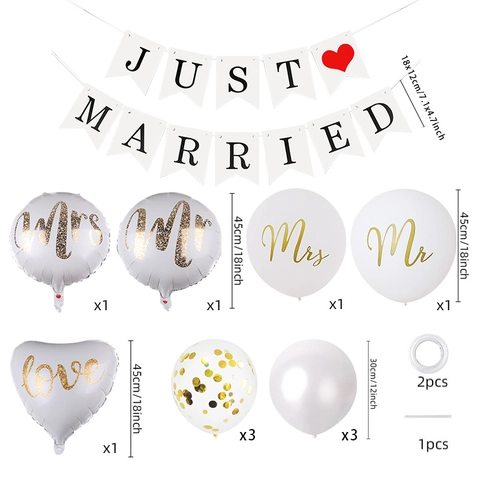 Wedding Decoration Set Mr Mrs Banner Latex Aluminum Film Balloons For Wedding Party Romantic Room Decor White Gold Balloons