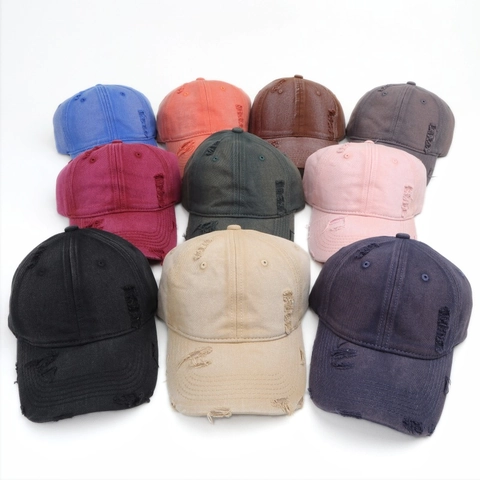 Washed Cotton Distressed Baseball Cap Vintage Street Style Solid Color Sun Protection Hat For Men Women Adjustable