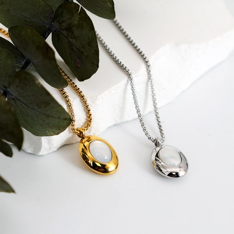 Franse Retro Halsketting Met Ovale Schelphanger Voor Dames Titanium Staal Goud Zilver Minimalistisch Sieraad Cadeau